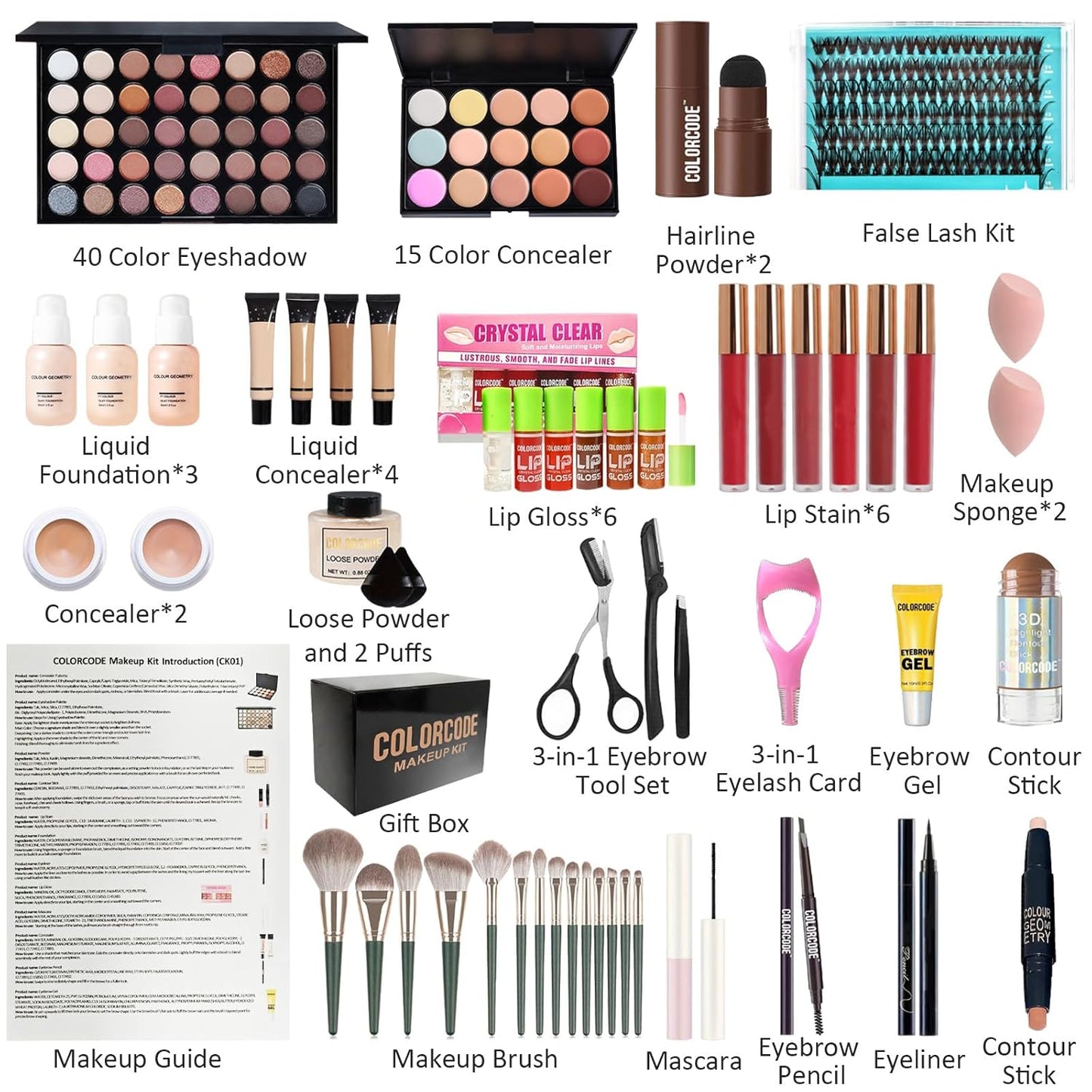 All in One Makeup Kit for Teens, Gifts for Teenagers Girls Women, Professional Makeup Set with Eyeshadow Palette Eyeliner Mascara Face Powder Concealer Foundation Lip Gloss Brush Set False Lash Kit