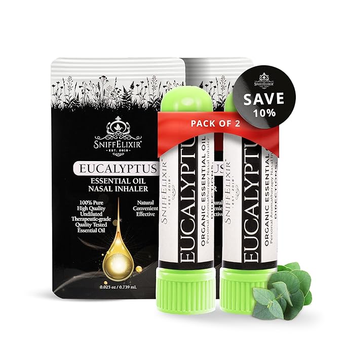 Eucalyptus Inhaler for Adults - 2 Pack Eucalyptus Nasal Inhaler with Essential Oils, Natural Aromatherapy Nasal Stick Inhaler for Breathing, Portable Nasal Inhalers for Aromatherapy Stick
