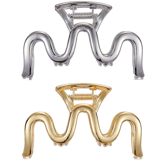 Large Metal Hair Claw Clips for Women, Gold Strong Hold Non-Slip Hair Catch Barrette Jaw Clamp for Thin Thick Curly Hair, Silver Metal Hair Clips Fashion Hair Styling Accessories