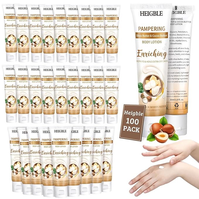 100 Pack Travel Size Body Lotion Shea Butter Cocoa Butter Body Cream 1 oz Dry Skin Moisturizer with Flip Cap for Extra Dry Skin, Inns, Hotels Resorts, Airlines, Offices, Gyms and More