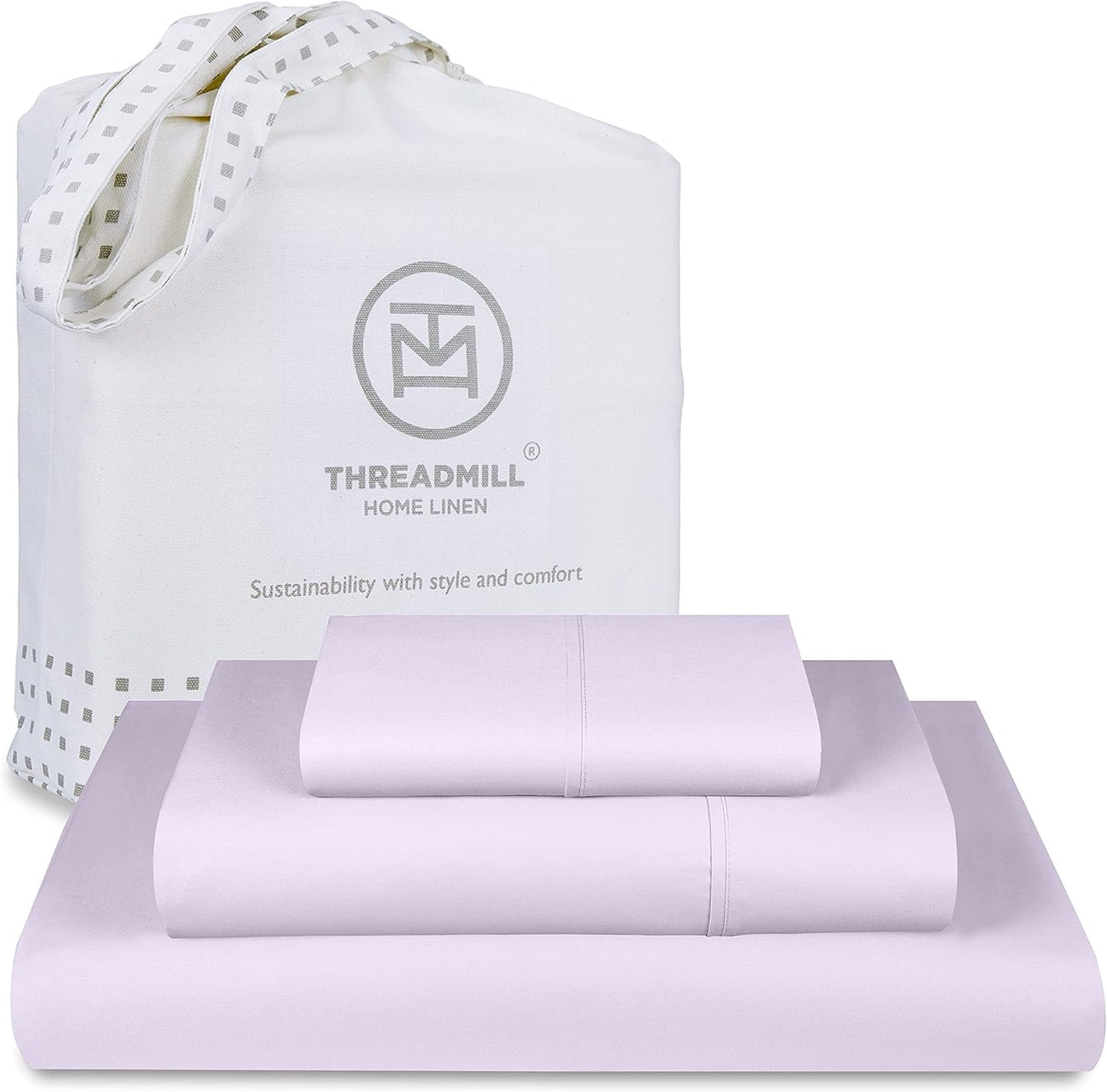 Threadmill Cotton Twin XL Sheets Set, Soft 100% Cotton, Cooling Bed Sheets with Deep Pocket Snug Fit Elastic, 500 Thread Count, 3-Pc, Hotel Quality Bed Sheets, Beats Egyptian Cotton Claim, Lilac