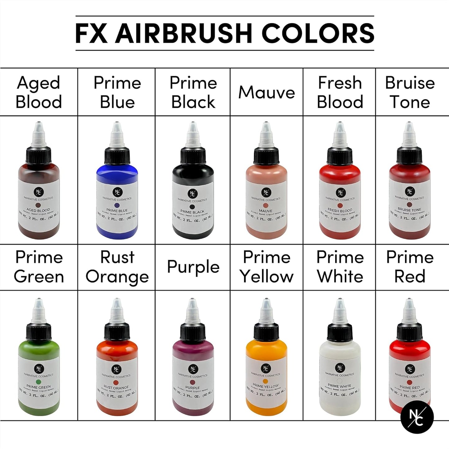Narrative Cosmetics FX Alcohol Airbrush Paints - 2 fl oz, Skin Safe, Quick Dry, Waterproof, Sweatproof, Transferproof Liquid Makeup for Bodypainting, Theater, FX Makeup, Film and TV - Mauve