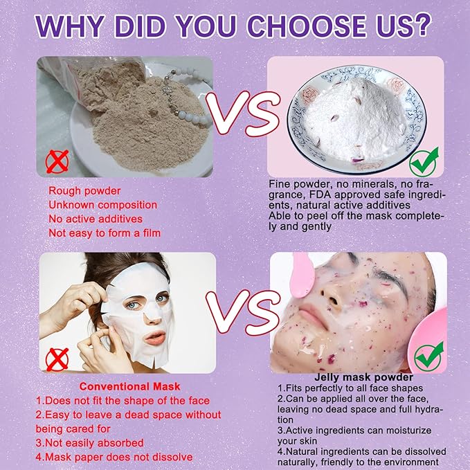 Jelly Mask for Facials Professional - Lavender Jelly Mask Powder, Gentle Soothes Face Skin Care for Facial Peel Off Vajacial Mask, Esthetician Supplies, Natural Ingredients Unscent