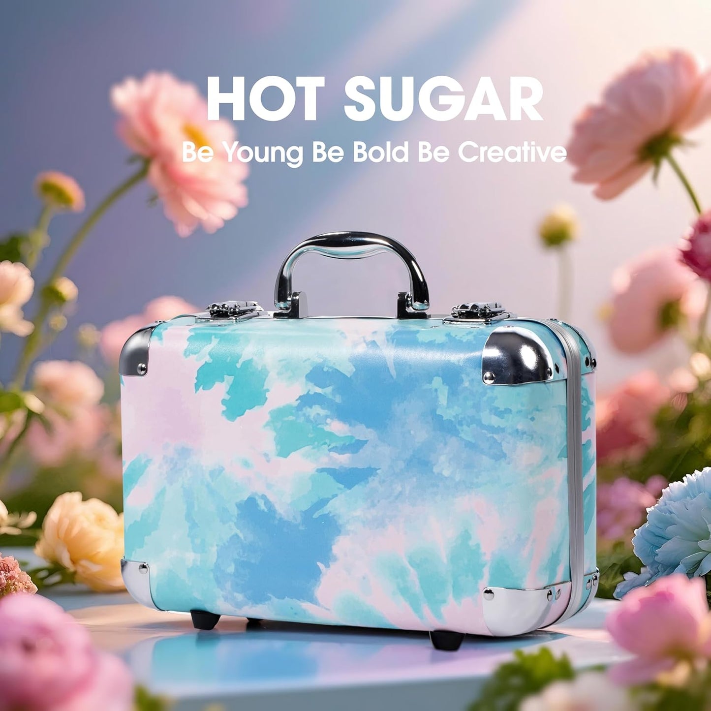 Hot Sugar All In One Makeup Set for Adults and Girls-Full Makeup Kit for Beginners Includes Eye Shadow Palette Blush Lip Gloss Lipstick Lip Pencil Eye Pencil Brush Mirror (Blue Tie-Dye)