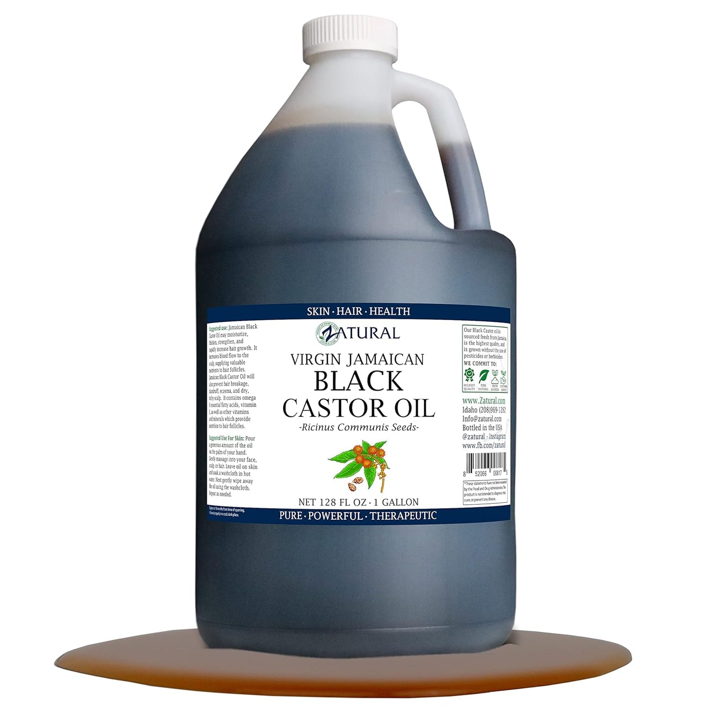 Zatural Black Castor Oil_100% Pure Tropic Jamaican Black Castor Oil (1 Gallon)