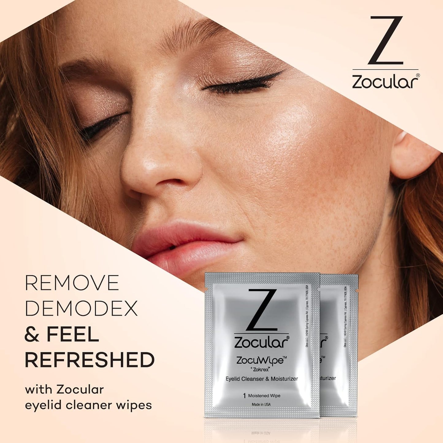 Zocuwipe Eyelid Wipes with Natural Okra Complex - Eyelid Cleanser and Moisturizer Pads for Irritated, Red Eyes from Dry Eye, Blepharitis 30ct