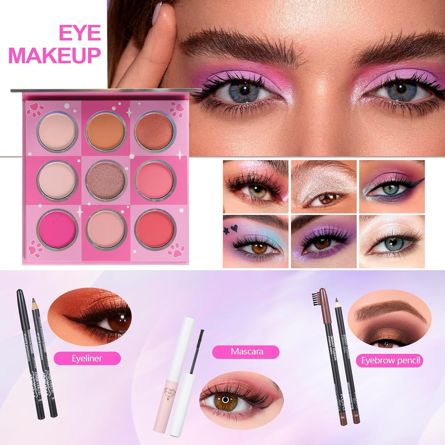 Makeup Kit Set For Teens, Make Up Gift For Women,Includes Eyeshadow Palette, Lip Gloss, Mascara, Eyeliner, Foundation, Concealer, Brushes Set (kit094)