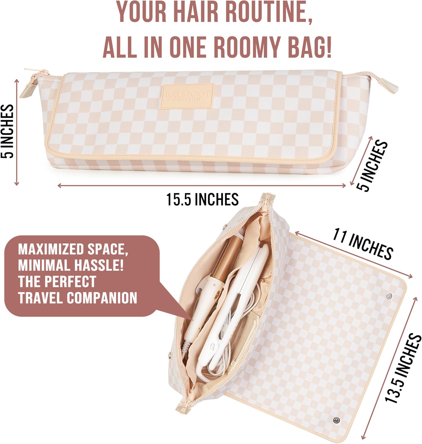 BAREFOOT CARIBOU Hair Tools Travel Bag and Heat Resistant Mat for Flat Irons, Straighteners, Curling Iron, and Haircare Accessories, 2-in-1 design, with Interior Pockets, Portable Organizer