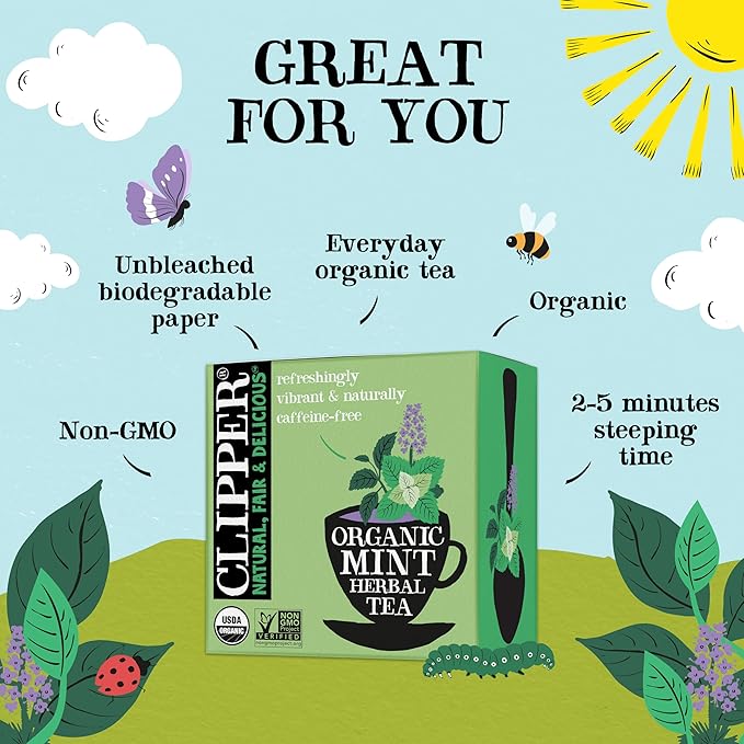 Clipper Tea Mint Herbal Teabags – Caffeine Free, USDA Organic, Great Hot or Iced – Refreshing, Natural, Fair & Delicious – 50 Tea Bags