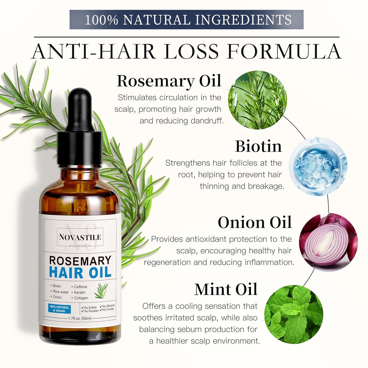 Rosemary Hair Oil – Dry Scalp & Split End Treatment with Biotin & Essential Oils for Strengthening, Nourishing, Moisturizing & Supporting Longer, Healthier Hair
