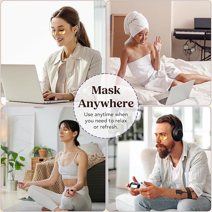 DERMORA Golden Glow Under Eye Patches (50 Pairs Eye Gels) - Rejuvenating Treatment for Dark Circles, Puffy Eyes, Refreshing, Revitalizing, Travel, Wrinkles