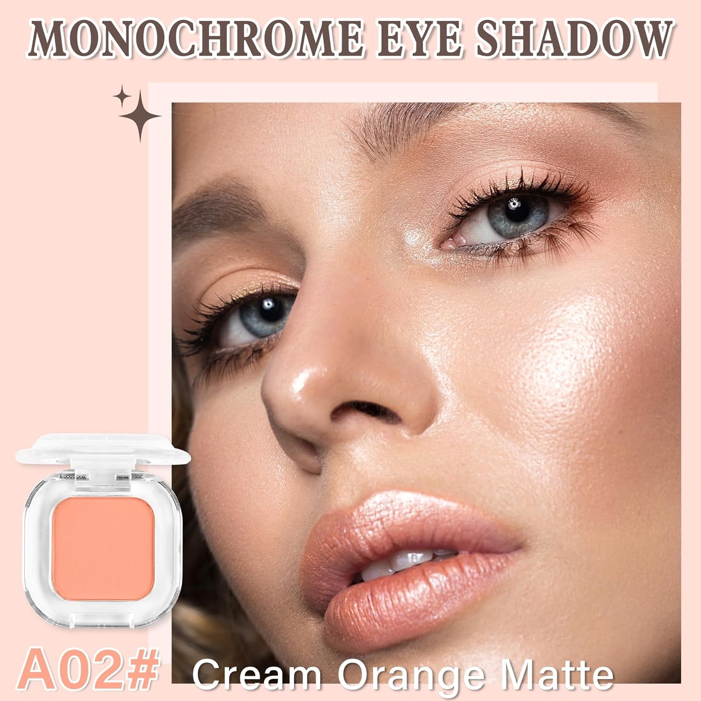 Orange Matte Single Eyeshadow Makeup Powder Palette，High Pigment Blendable Formula Eye Make-up for Women，Neutral Eye Shadow，sombras para ojos，Longwear Waterproof，Vegan & Cruelty-Free，Eyeshadow Gift
