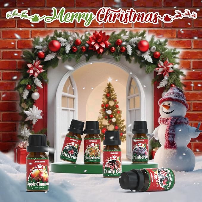 Christmas Fragrance Oil Set, ARVIDSSON Holiday Essential Oils for Diffuser, Mistletoe, Gingerbread, Apple Cinnamon, Candy Cane, Cranberry, Christmas Spirit, Merry Christmas Scented Oil Gift Set