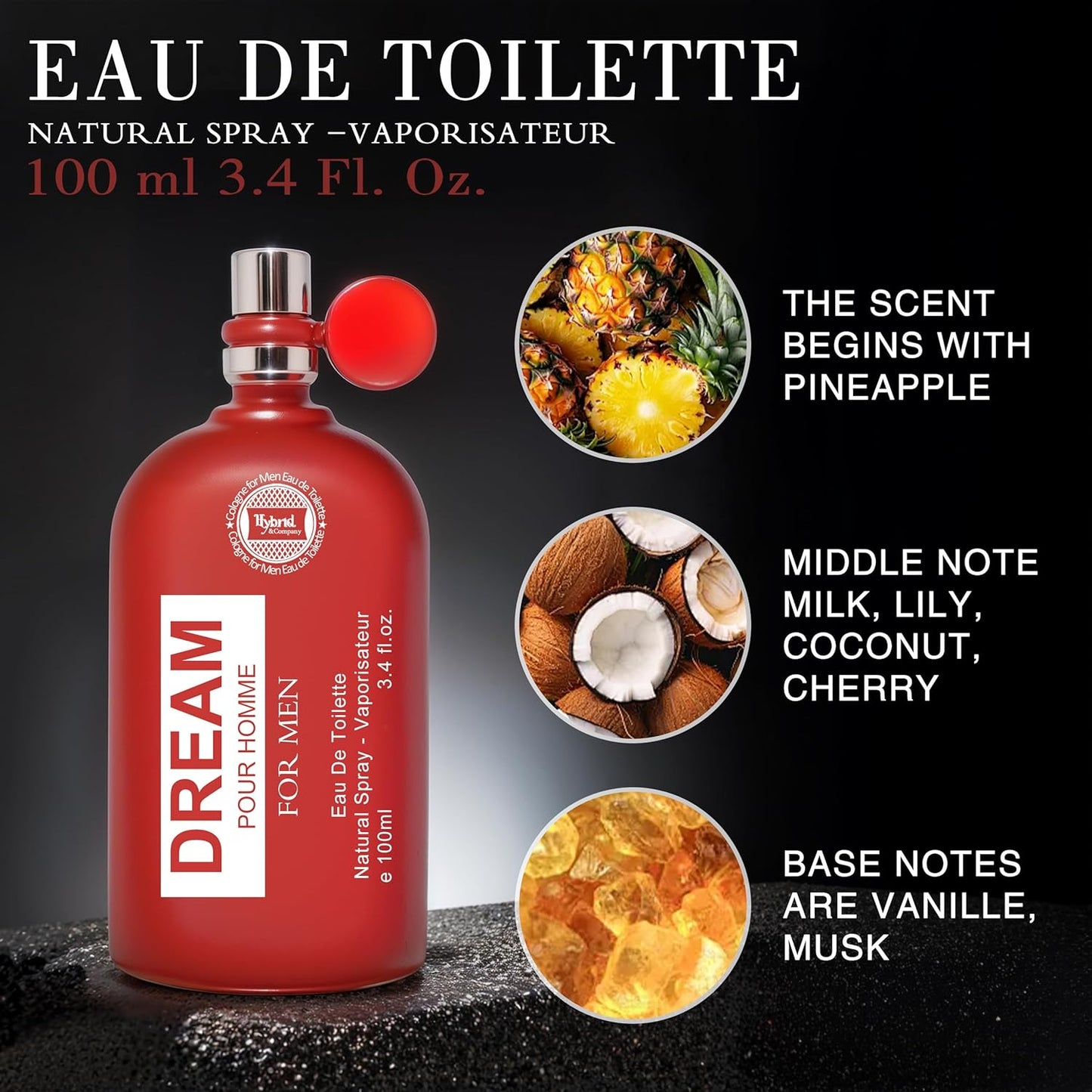 Hybrid & Company Dream Pour Homme For Men Eau De Toilette Vaporisateur Natural Spray 3.4 Fl Oz