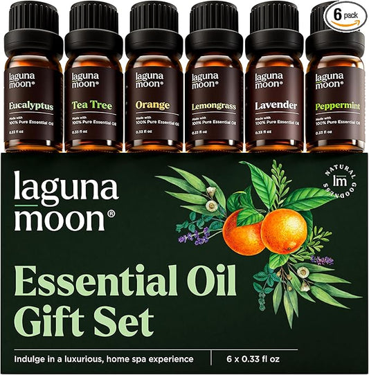 Essential Oils Set - Top 6 Blends for Diffusers, Home Care, Candle Making Scents, Fragrance, Aromatherapy, Humidifiers, Gifts - Peppermint, Tea Tree, Lavender, Eucalyptus, Lemongrass, Orange (10mL)