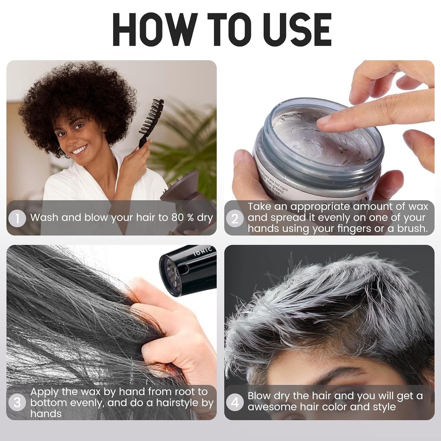 Silver Grey Hair Wax Pomades 4.23 oz - Natural Hair Coloring Wax Material Disposable Hair Styling Clays Ash for Cosplay, Party (Silver Grey)