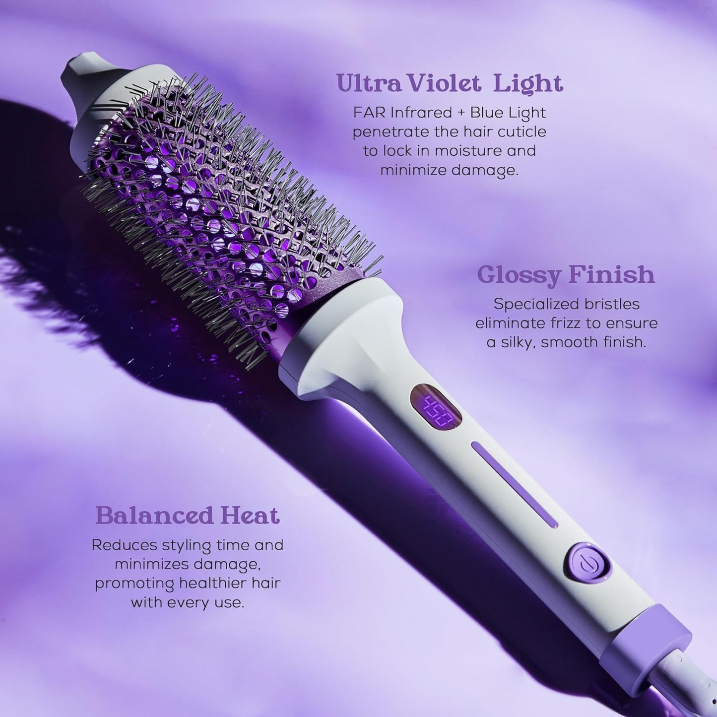 SUTRA Ultra Violet Thermal Brush - Infrared Heated Styling Brush with Blue Light, Ionic Technology, Digital Temp Control to 450°F, Dual Voltage, Auto Shut Off, Frizz-Free Shine
