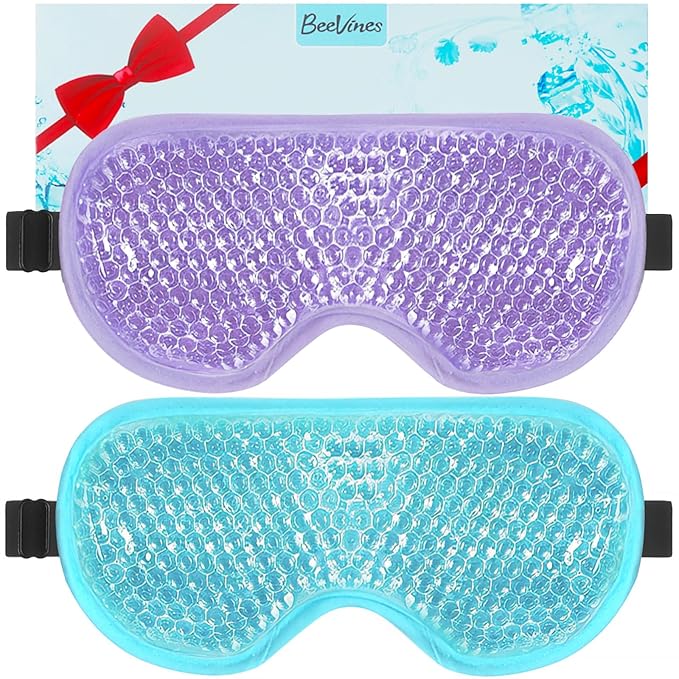 BeeVines Gel Eye Mask, 2 Pack Cooling Ice Masks for Puffy Eyes for Men & Women, Cold & Warm Compress for Post Surgery, Puffiness, Allergies, Sinuses & Migraines Treatment(Blue & Purple)
