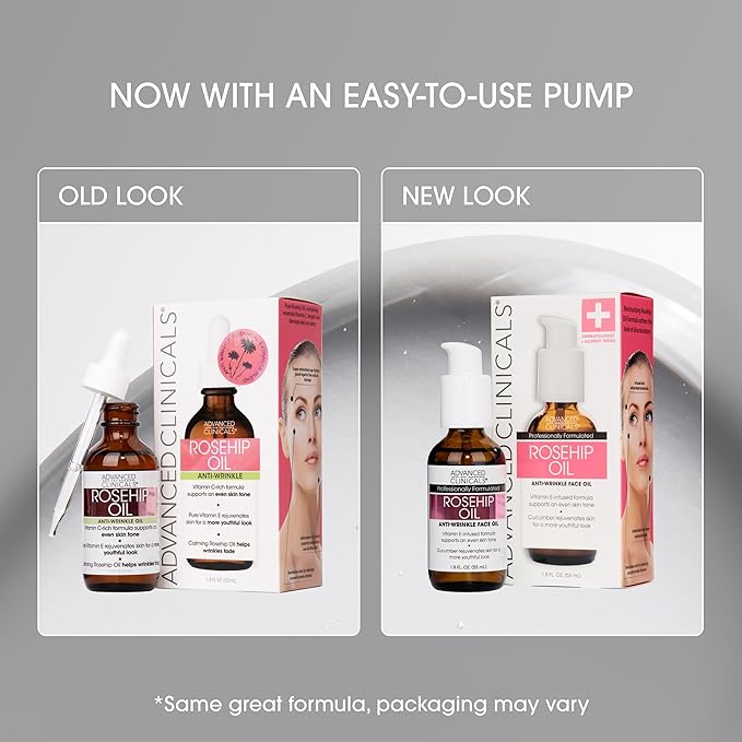 Advanced Clinicals Rosehip Oil For Face With Vitamin E + Botanicals Helps Improve Look Of Dark Spots, Wrinkles, Fine Lines, & Uneven Looking Skin Tone | Moisturizing Skin Care Face Serum, 1.8 Fl Oz