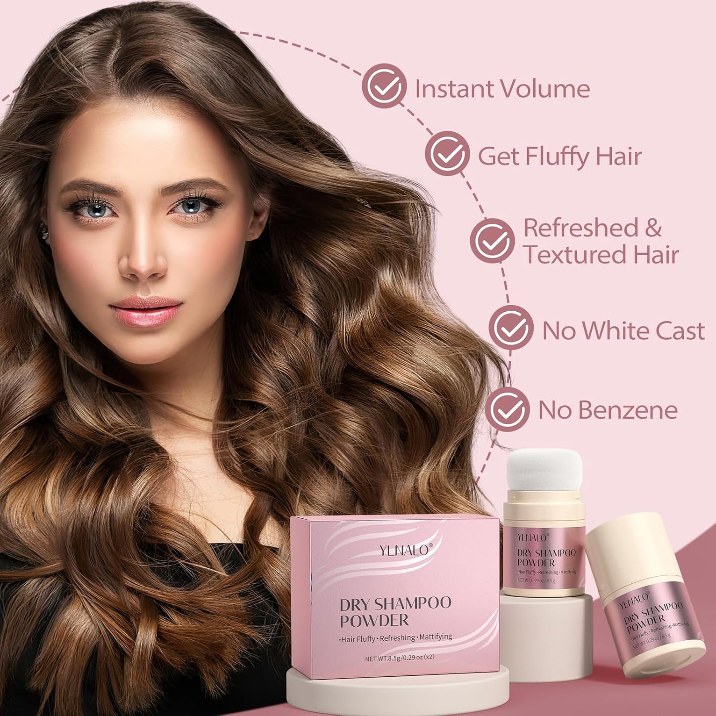 YLNALO Dry Shampoo Powder 2 Packs, Mattifying Root Fuller Looking Refreshing Hair,Non-aerosol, No White Cast, Travel Size Dry Shampoo Suitable for Women and Men,0.58Oz