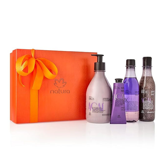 natura - Ekos Açaí Collection Bio-Beauty Gift Set (4 Products) - Body Lotion, Hand Cream, Shower Oil, and Shower Gel - Gift Box - Vegan Skin Care - Brazilian Beauty Secrets - Self Care & Body Care