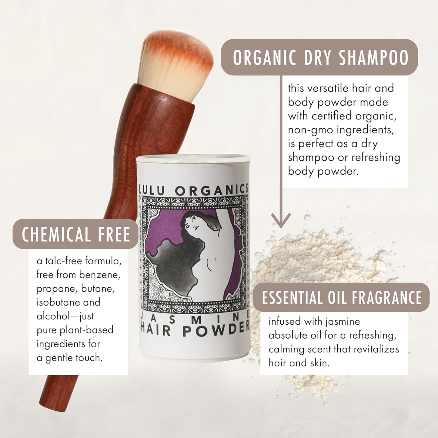 Dry Shampoo Powder for Dark, Blonde and Oily Hair, All Natural Body & Hair Powder for Women and Men, Paraben & Talc free No White Cast Synthetic Fragrance, Travel Size, Jasmine -1oz