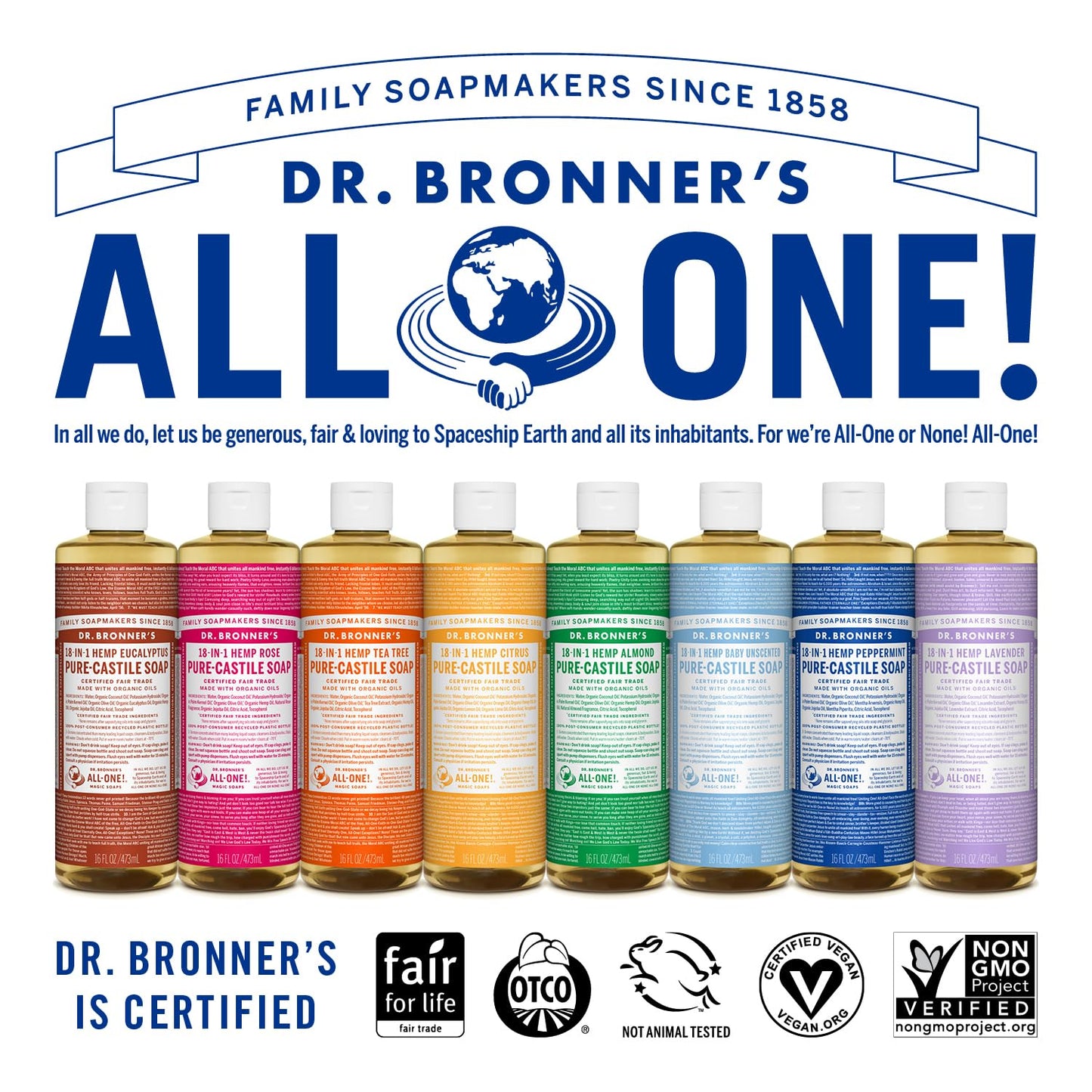 Dr. Bronner's Pure-Castile Magic Liquid Soap (Baby Unscented, 16 Ounce, 2-Pack)- Made with Regenerative Organic Certified Oils, For Face, Hair, Hand & Body Soap, Laundry, Pets- Concentrated, Vegan