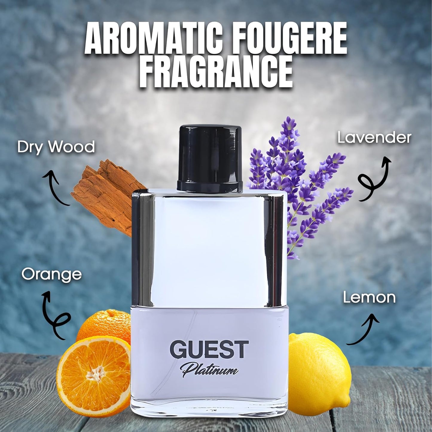 Guest Platinum Sensual Woody Fragrance for Men | Long Lasting Cologne Aromatic Scent, Eau de Parfum Natural Spray - Great Holiday Gift, 3.4 Fl Oz/100 Ml