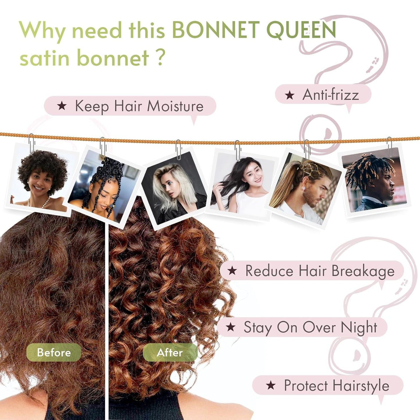 BONNET QUEEN Silk Bonnet for Sleeping Women Satin Bonnet Night Sleep Cap Wrap for Curly Hair with Adjustable Tie Band, Single Layer, Maroon