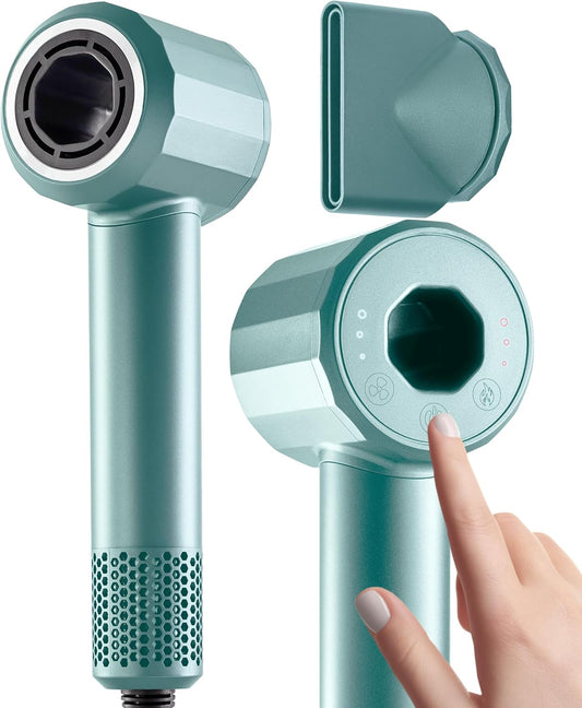 Ionic Hair Dryer Premium Quality, High-Speed Professional Brushless Motor 110,000 RPM, 1600W Power, 9 ft Long Cord and Magnetic Nozzle, Lightweight Blow Dryer, Ultra Quiet Fast Drying (Green)
