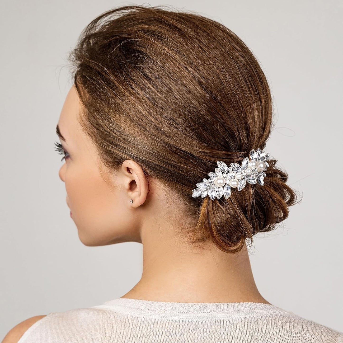 Joez Wonderful 2 Pcs Rhinestone Hair Clips, Silver Bridal Hair Accessories for Women, Sparkly Crystal Hair Pins, Fancy Flower Hair Barrettes for Wedding, Bride, Long Hair