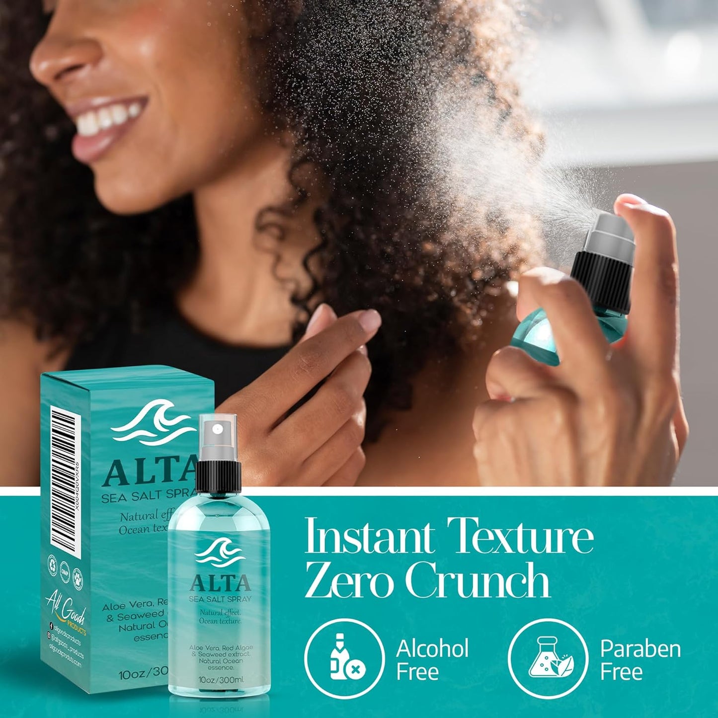 All Goods Alta 10oz Sea Salt Spray For Hair – Beach Dry Ideal for Add Volume &Texture for Women & Men.