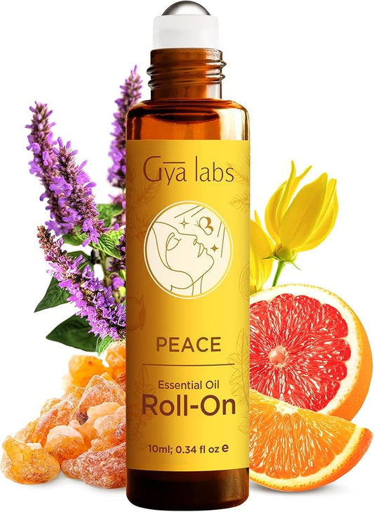 Gya Labs Peace Essential Oil Roll on - 100% Pure Natural Calming Oil for Fatigue, Blend with Patchouli, Frankincense, Aromatherapy Relaxation Gifts for Women and Men, Travel Size (0.34 Fl Oz)