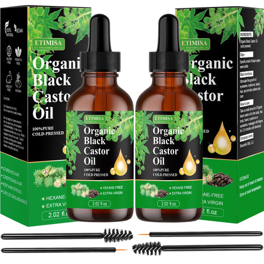 Hair Oil, Black Castor, 100% Pure Natural Organic, Cold Pressed, Hair Growth, Eyebrow & Skin Care, Body & Carrier Oil, 4.04 Fl Oz, 2 Glass Bottles