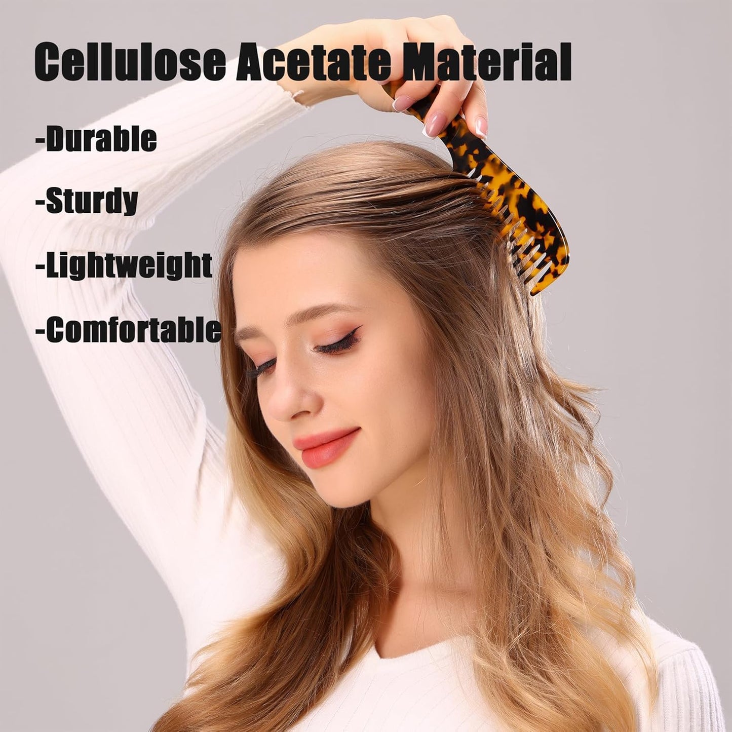 Fsmiling Wide Tooth Comb Large Detangling Comb Cellulose Detangler Comb for Women Thick Curly Wavy Wet Dry Hair 2 Pack,Tortoise shell