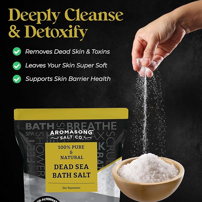 Aromasong Dead Sea Salt - Spa Bath Salt - 19 Lbs Fine Grain Bulk - 100% Pure - Better Absorbing Than Epsom Salt - Soak for Women & Men for Skin Issues and to Relax Tired Muscles - Resealable Pack.