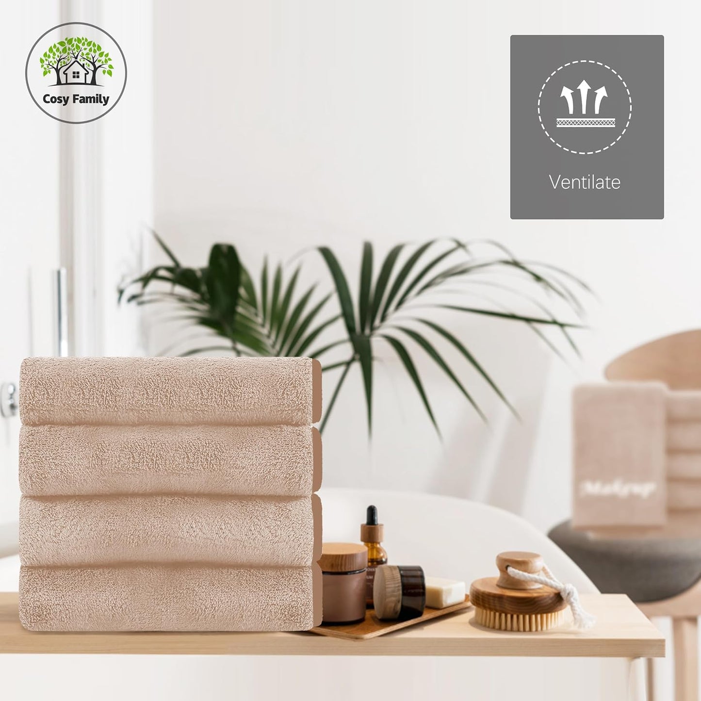 Cosy Family 10 Pack Makeup Remover Wash Cloths - Soft Microfiber Fingertip Facial Cleansing Cloths for Hand and Make Up, 12 x 12 in, Brown