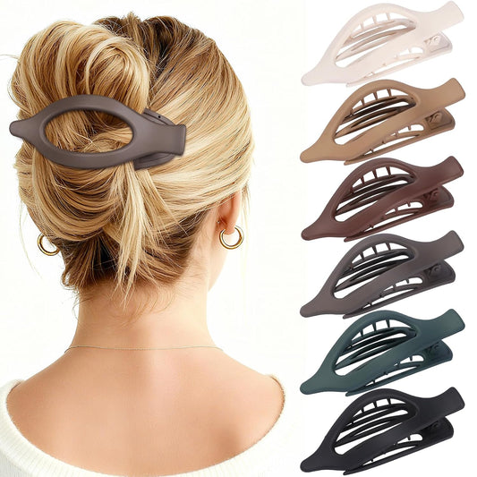 Flat Hair Clips for Women - 6 PCS French Flat Claw Clips Medium Hair Clips for Girls Large Hair Claw Clips for Thick or Thin Hair Strong Hold No Slip Hair Accessories for women (Basic)