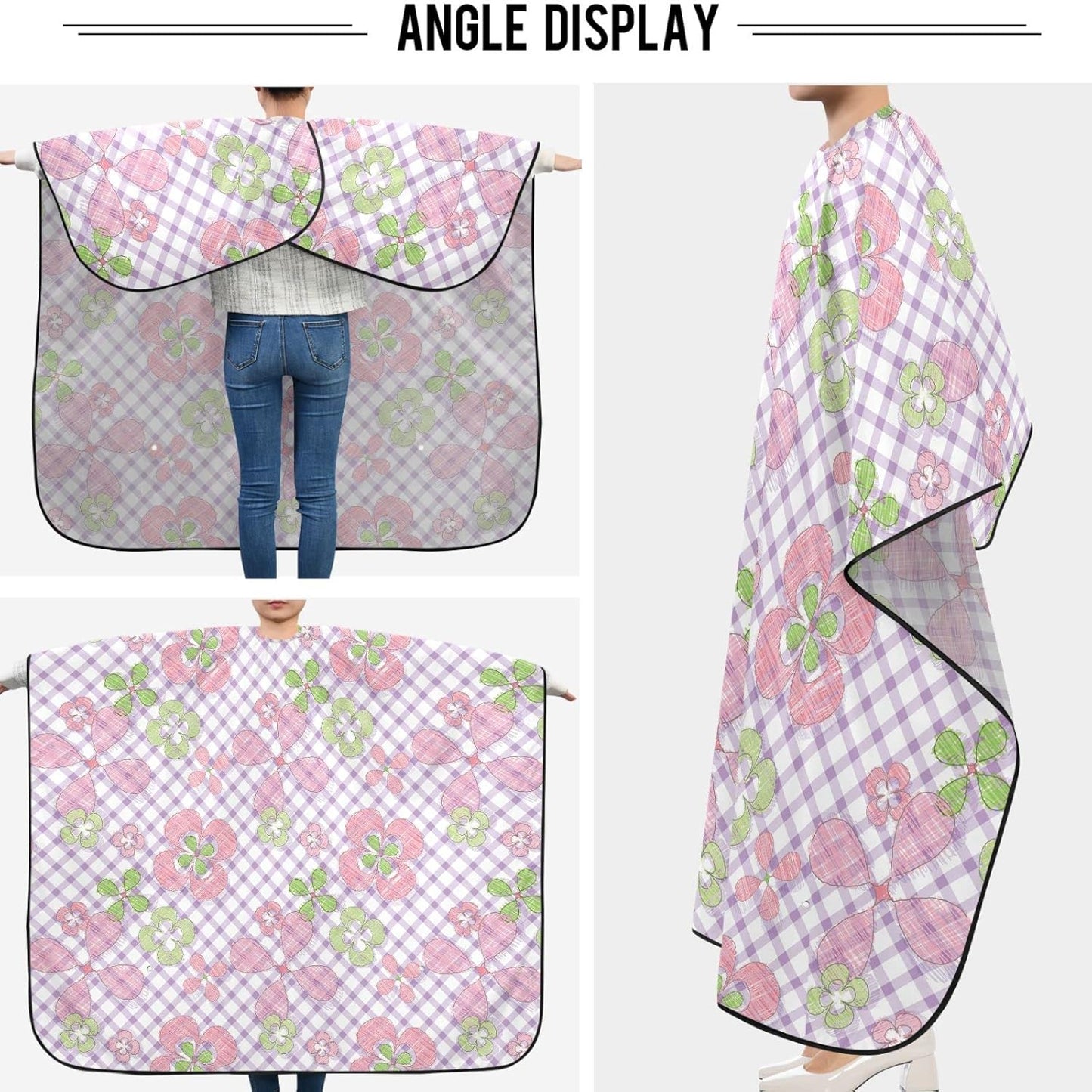 visesunny Barber Cape Abstract Floral Gingham Polyester Hair Cutting Salon Cape Apron Anti-Static Haircut Water-Resistant Shaving Cloth Beard Shaving Bib Hairdressing Cape