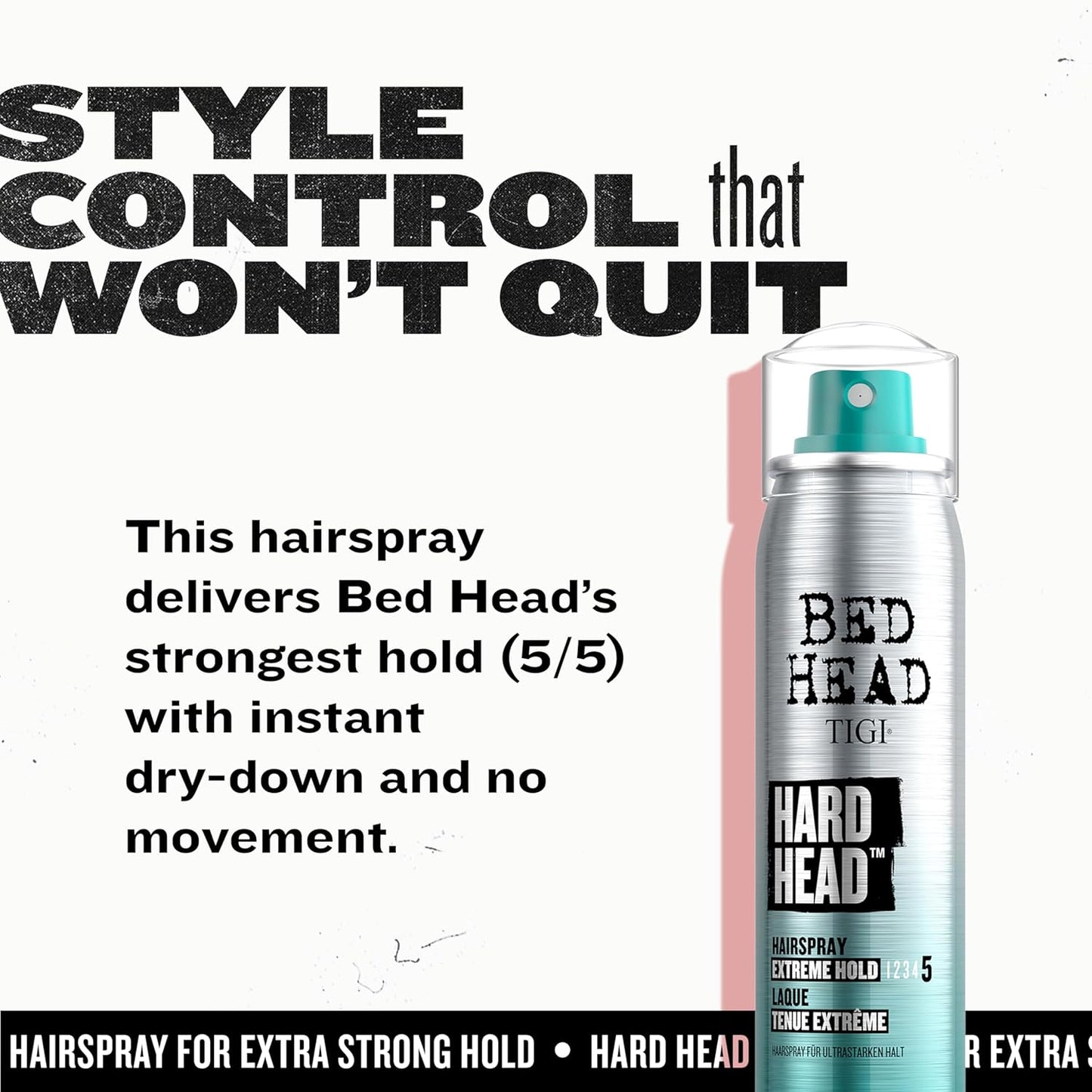 TIGI Bed Head Hard Head Hair Spray, Travel Size, Extra Strong Hold for All Day Style and All Hair Types, 3 oz