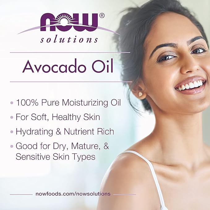 NOW Foods Solutions, Avocado Oil, 100% Pure Moisturizing Oil, Nutrient Rich and Hydrating, 4-Ounce