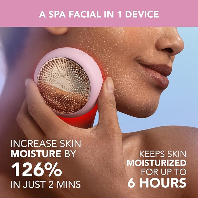 FOREO UFO 3 Deep Face Moisturiser - 5-in-1 Facial Spa - Red Light, Warming, Cooling, Massage, Anti Aging - Face Mask Skin Care - Pearl Pink