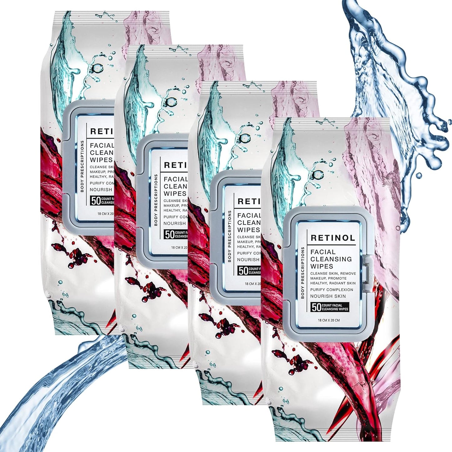 Body Prescription Makeup Cleansing Wipes - Gentle and Effective Face Wipes, 50 Count (Pack of 4), Retinol