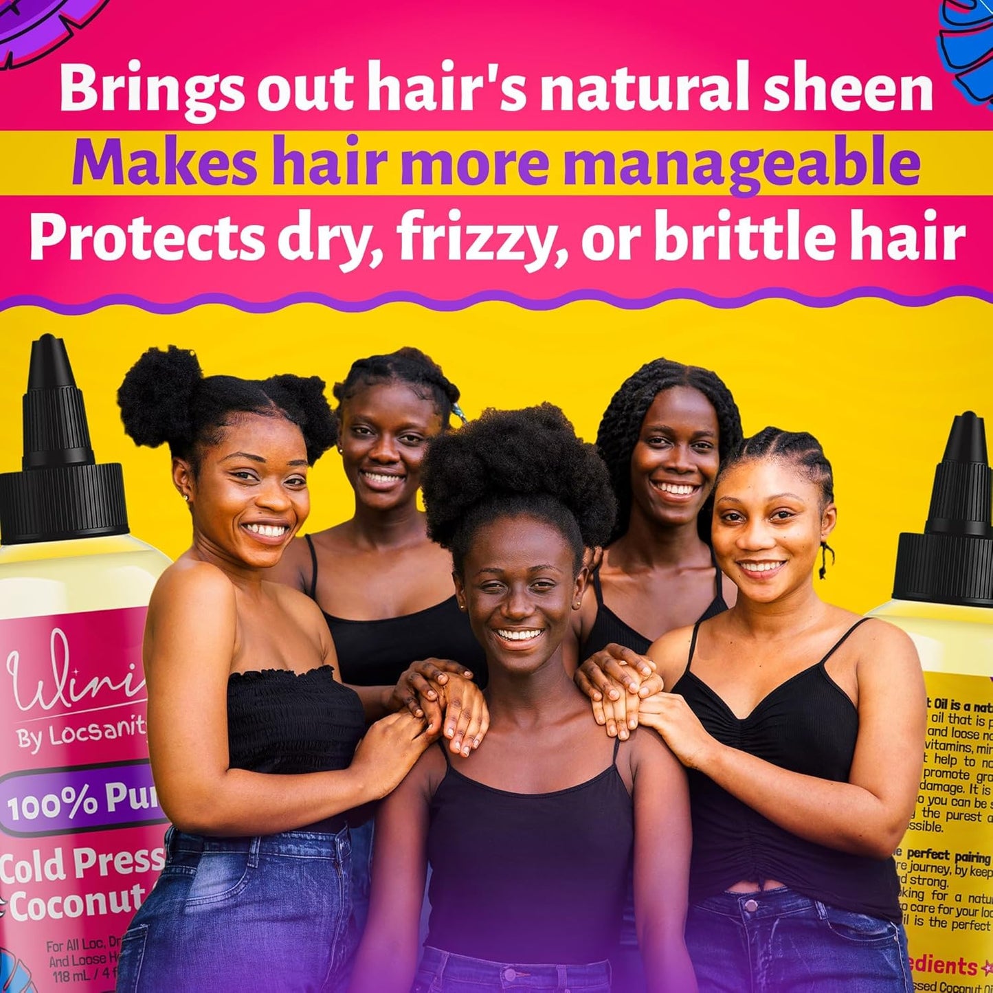 Locsanity Wini Pure 100% Cold Pressed Coconut Oil for Hair and Skin | Non-GMO | Unscented - 4 fl oz: Moisturizing Oil for Hair Care, Skin Hydration, Nail Care & Relaxing Massage