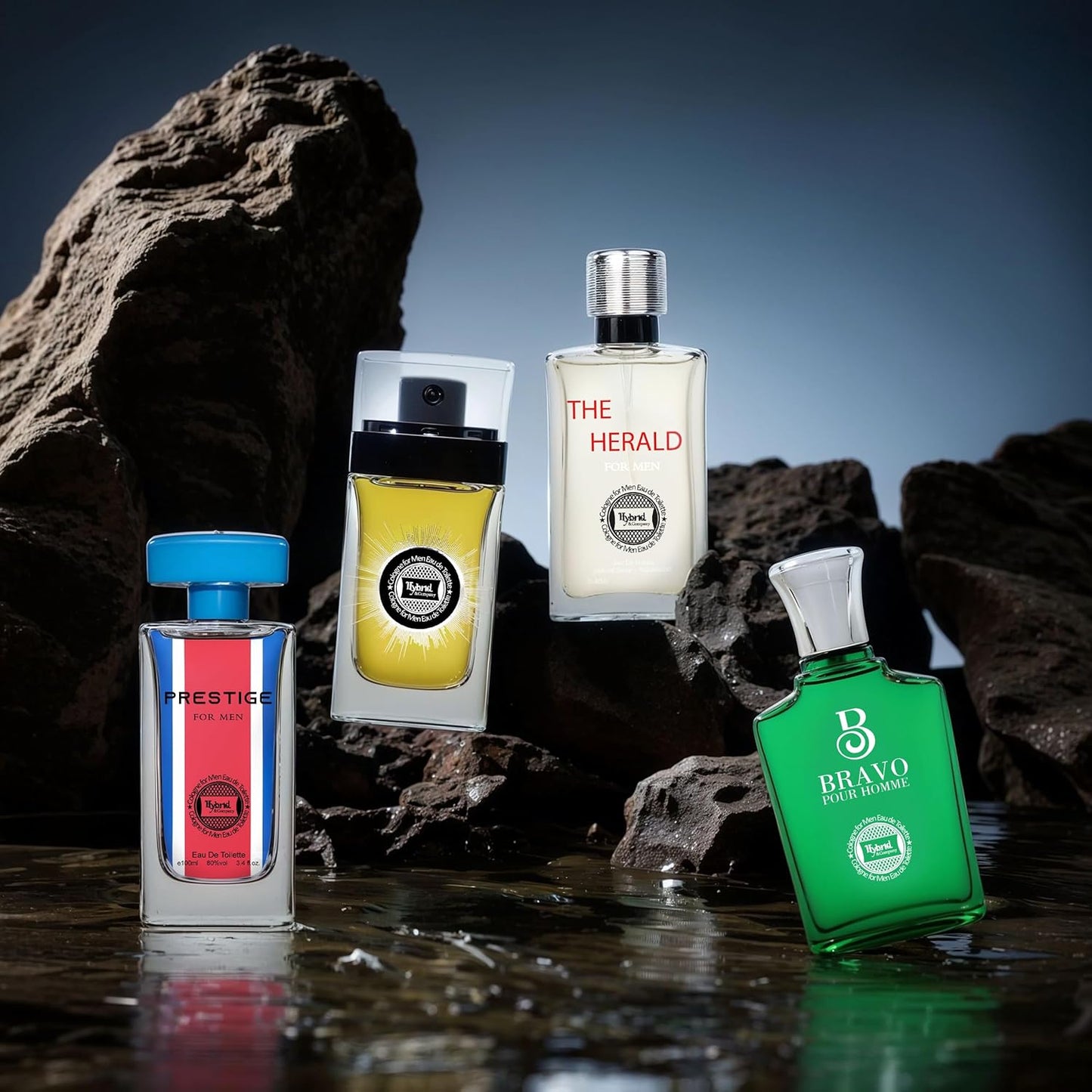 Hybrid & Company Mens 4 Pcs L'Homme Intense France Prestige Bravo Pour Homme Eau De Perfum Vaporisateur Natural Spray