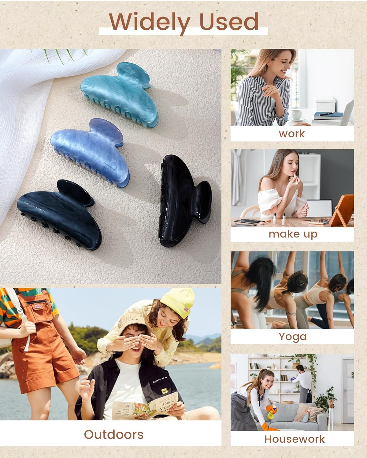 ACECHA 4 Pack Acrylic Hair Claw Clips for Women, 3.1" Shiny Nonslip Hair Grip Hairclips for Thin and Thick, Banana Barrettes Hair Clups Strong Hold Hair Accessories (Grey, Coffe, Blue, Green)