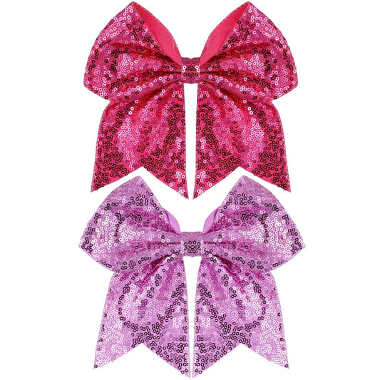 Large Big 7 Inch Glitter Bow Clip Sequin Bling Party Hair Accessories for Women Teens Girls Kids 2 Pcs (HotPink, LightPurple)