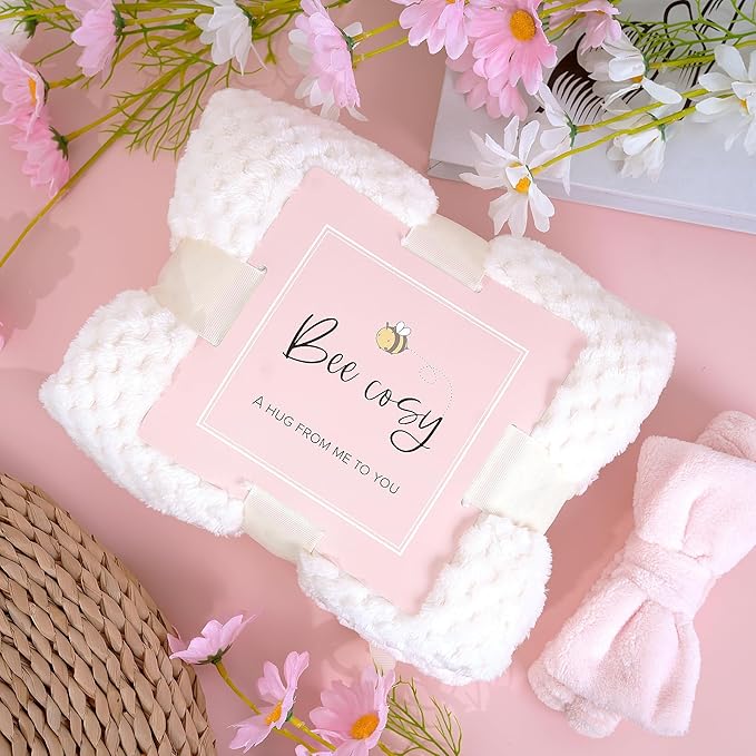 DaisyBee(7PC) Birthday Gift Hamper for Women, Get Well Soon Gift Set, Self Care Gifts for Girls with Cozy Blanket, Bow Headband, Aroma Candle, Tumbler, Mothers Day Gifts, Relaxation Care Package Set