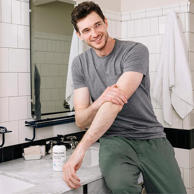 No. 002 Moisturizing Body Lotion 16 oz, Daily Dry Skin Lotion for Men, Made with Hydrating Natural Aloe Vera, Vegan, Oil Free, Light Fresh Tonka Scent