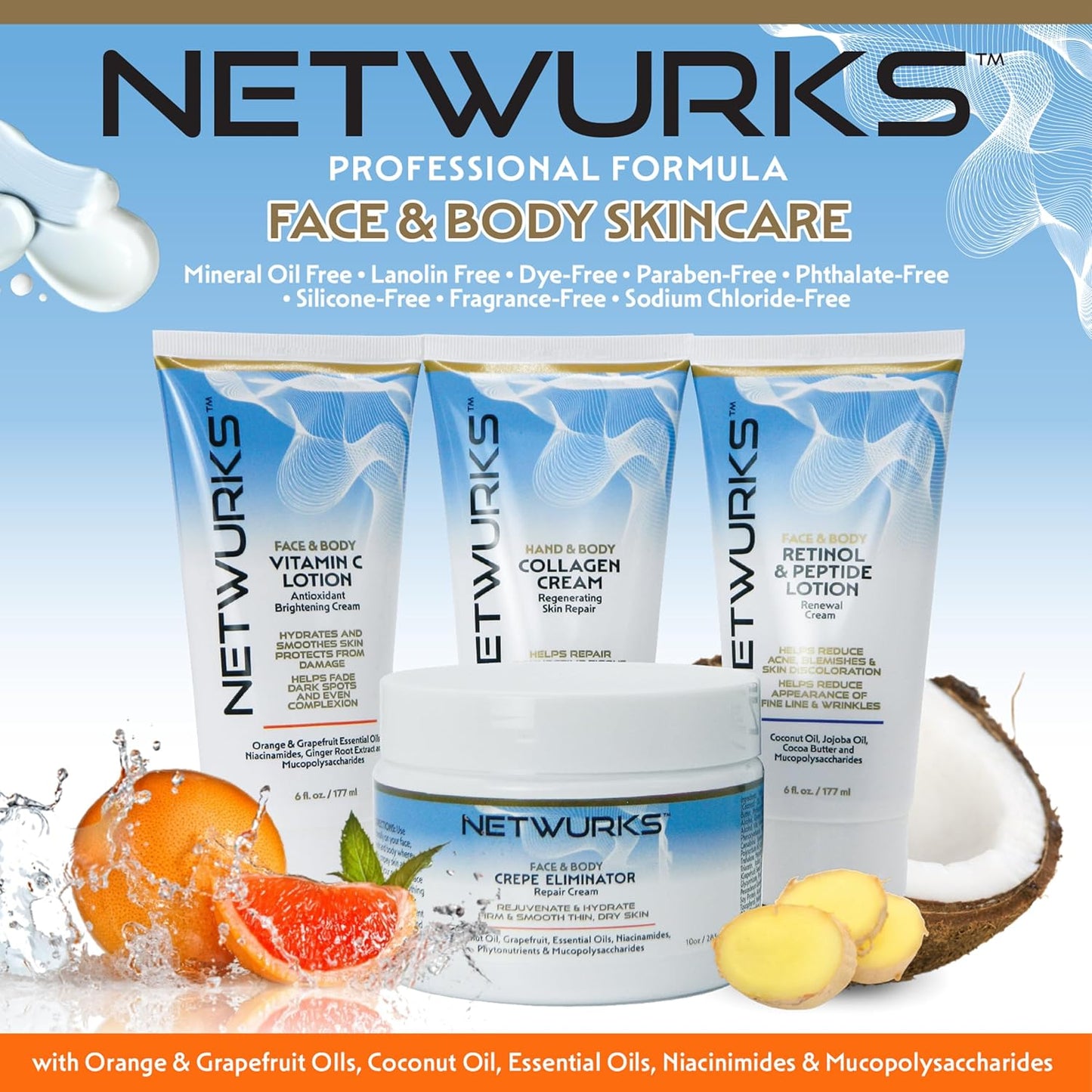 Vitamin C Lotion, Antioxident Cream for Face & Body, Smoothes & Hydrates Skin, Helps Reduce Blemishes, Fine Lines, & Wrinkles, 6 Fl Oz